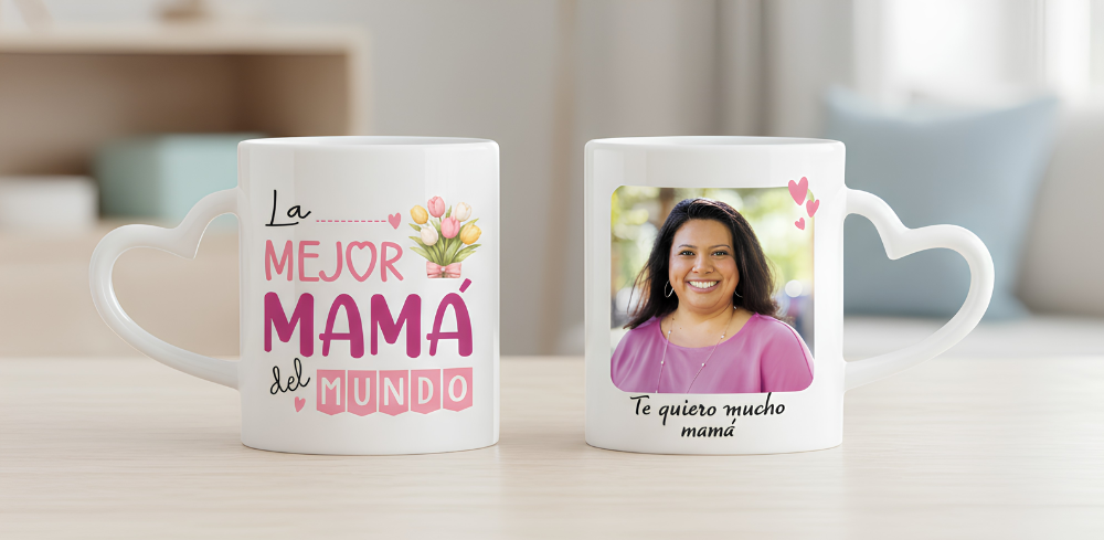 Taza La Mejor Mamá del Mundo Personalizada con Foto | Tazas Día de la Madre 2026 - Tazas para Mamá  | Taza Asa de Corazón Blanca 