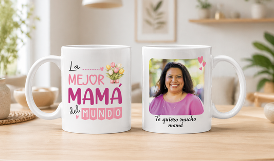 Taza La Mejor Mamá del Mundo Personalizada con Foto | Tazas Día de la Madre 2026 - Tazas para Mamá  | Taza Blanca de 11 oz