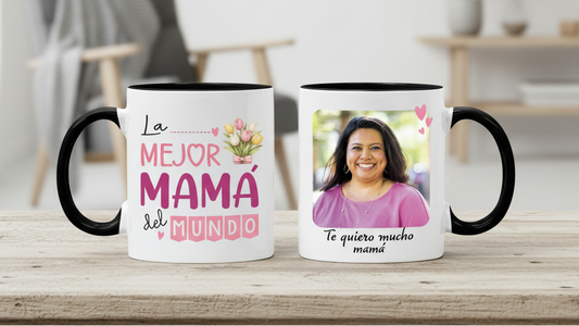 Taza La Mejor Mamá del Mundo Personalizada con Foto | Tazas Día de la Madre 2026 - Tazas para Mamá  | Taza Blanca y Negra de 11 oz