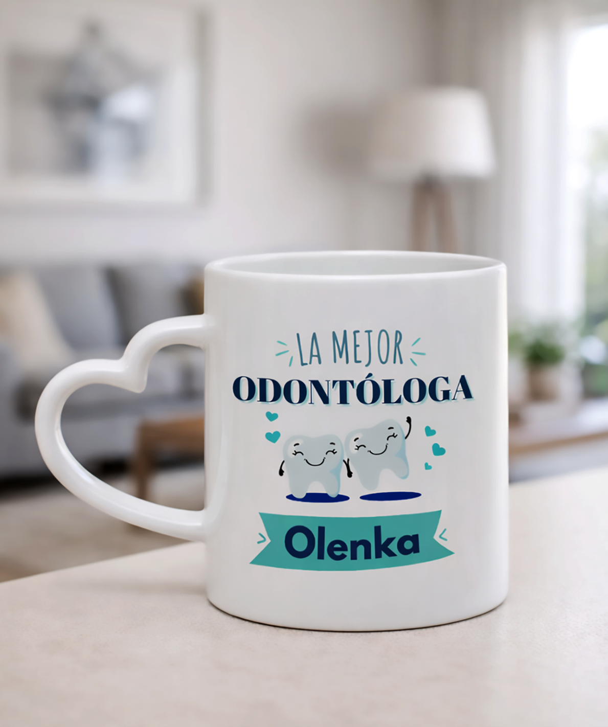 Taza La Mejor Odontóloga con Nombre Personalizado | Tazas para Odontólogos | Taza Asa de Corazón 
