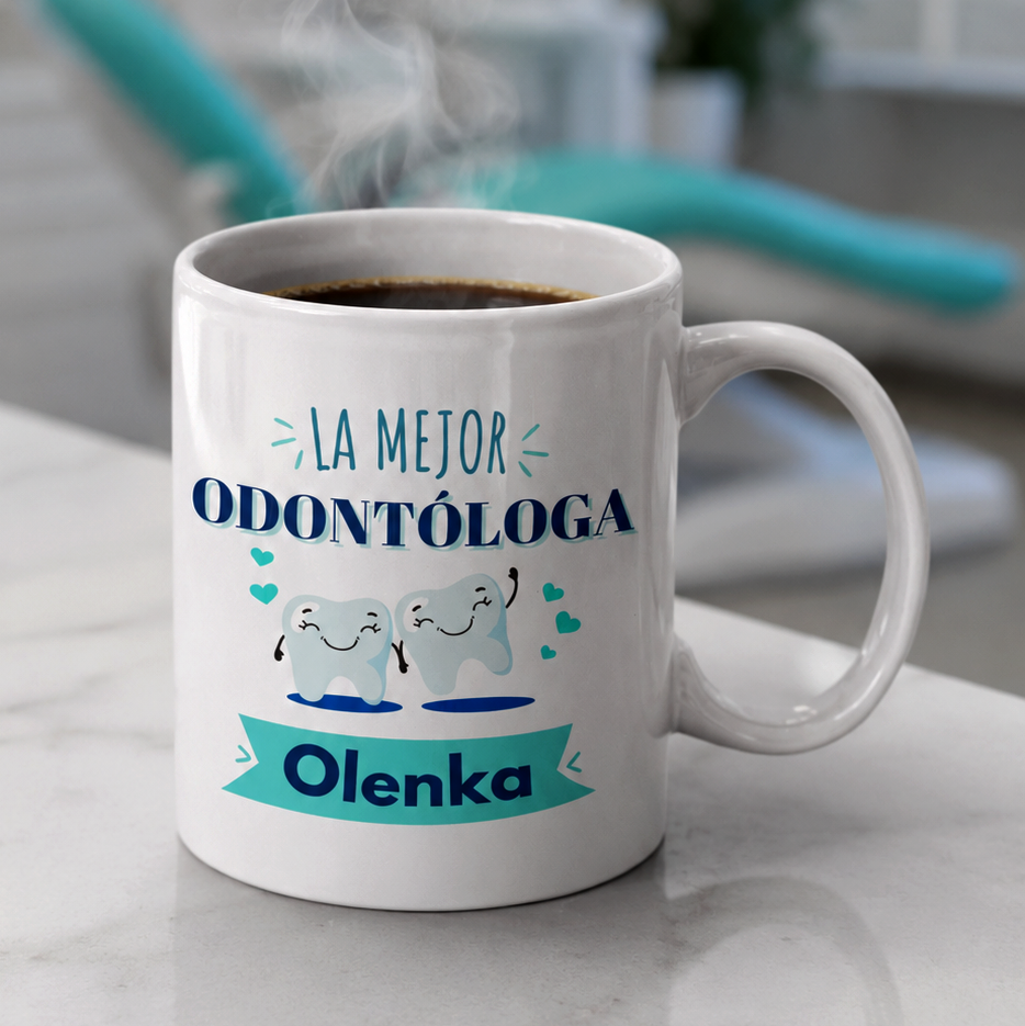 Taza La Mejor Odontóloga con Nombre Personalizado | Tazas para Odontólogos | Taza Blanca de 11 oz