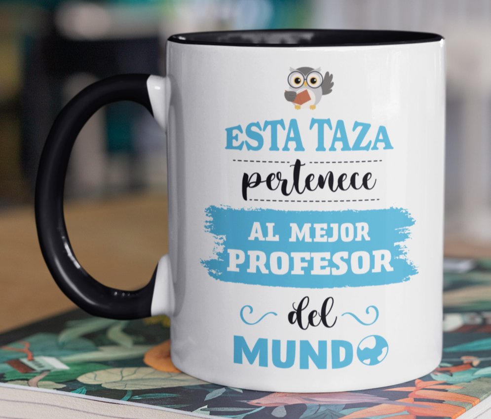 Taza La Mejor Profesora del Mundo -Taza Blanca y Negra 11 oz-Tazas Día del Maestro -Taza Profesor