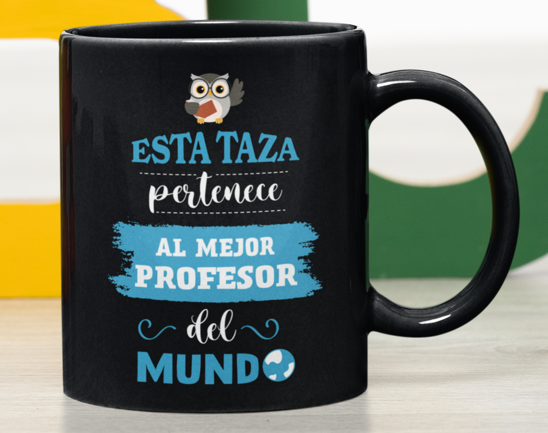 Taza La Mejor Profesora del Mundo -Taza Negra 11 oz-Tazas Día del Maestro -Taza Profesor