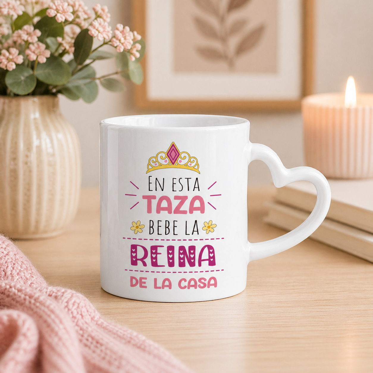 Taza La Reina de la Casa | Tazas Día de la Madre - Tazas para Mamá | Taza Asa de Corazón