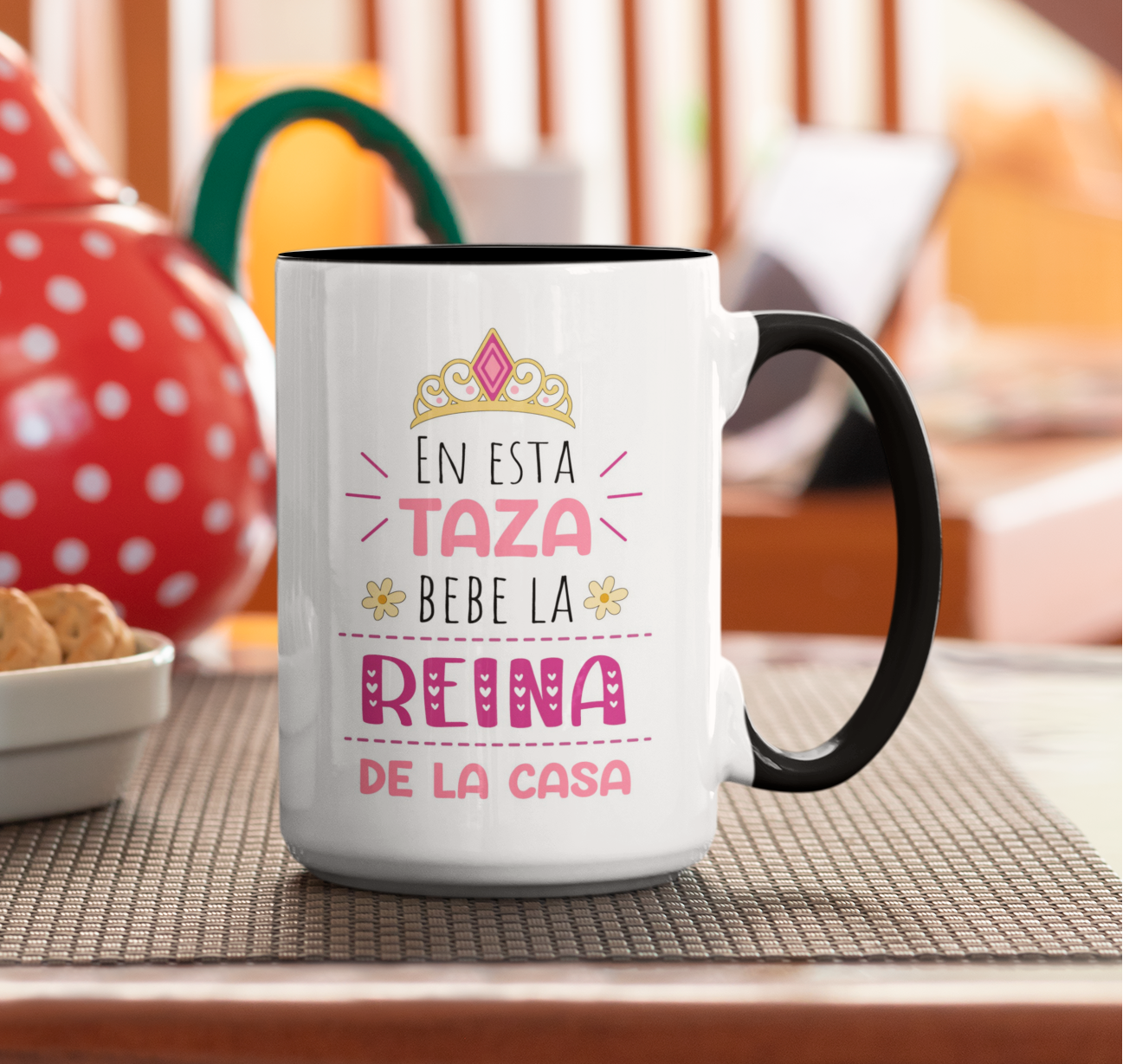 Taza La Reina de la Casa | Tazas Día de la Madre - Tazas para Mamá | Taza Blanca y Negra de 15 oz