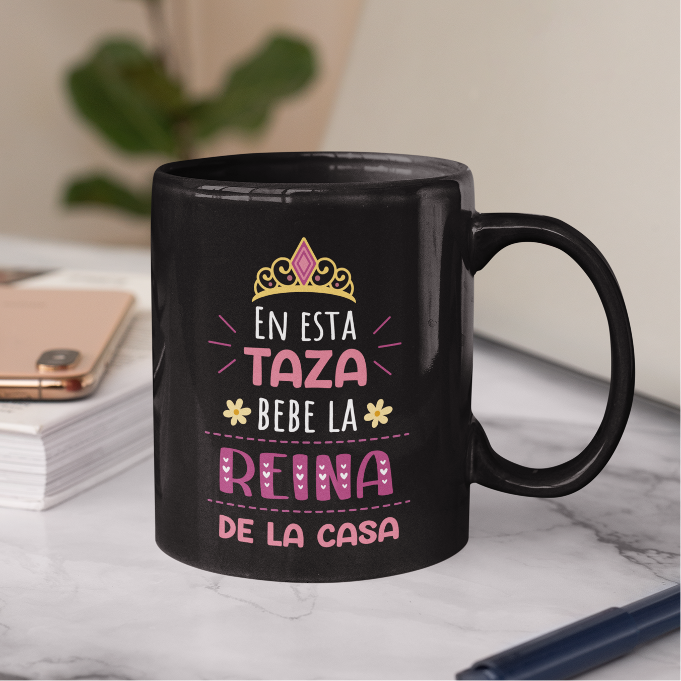 Taza La Reina de la Casa | Tazas Día de la Madre - Tazas para Mamá | Taza Negra de 11 oz
