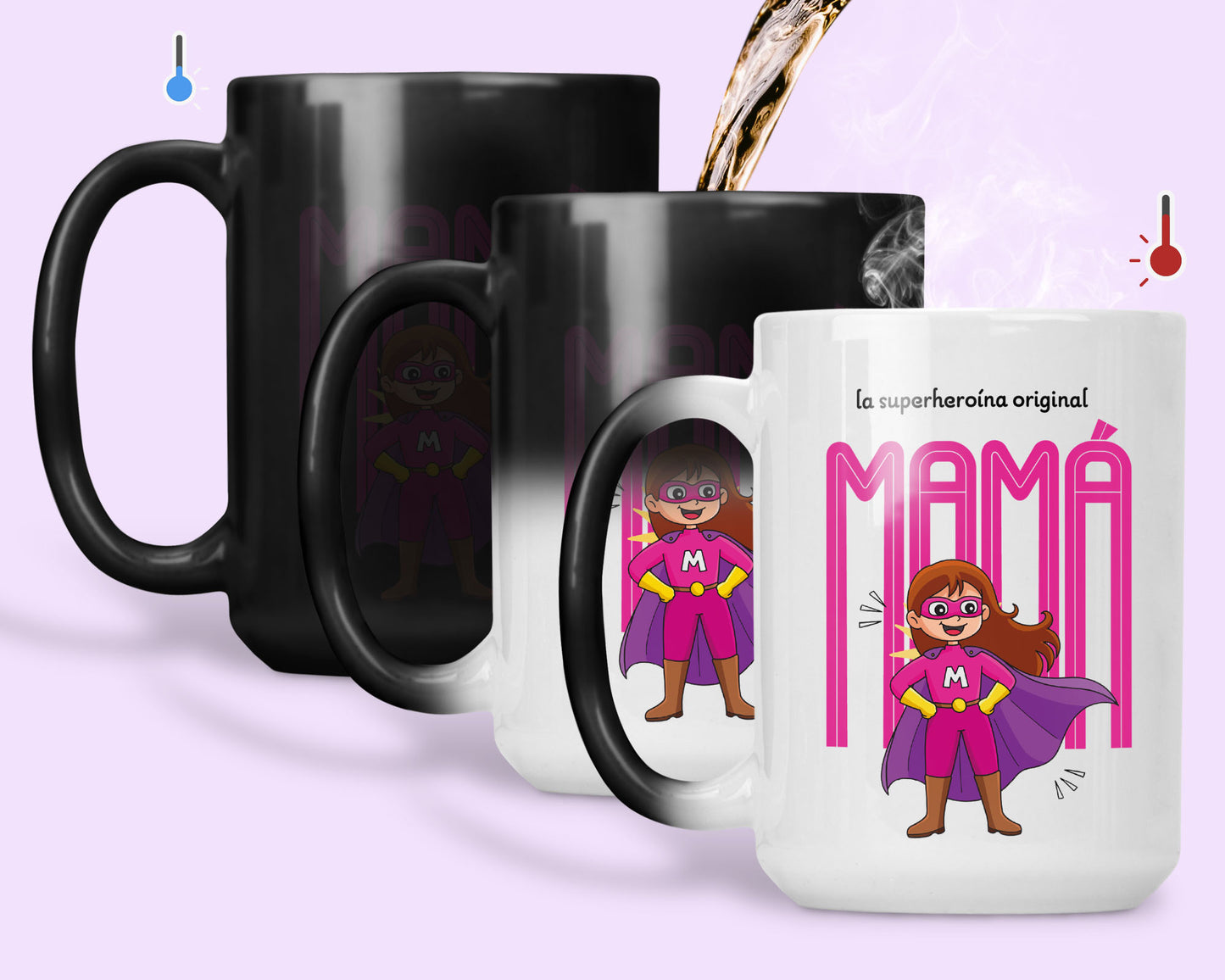 Taza La Súper Heroína Mamá - Taza Mágica  15 oz - Taza Día de la Madre - Taza para Mamá