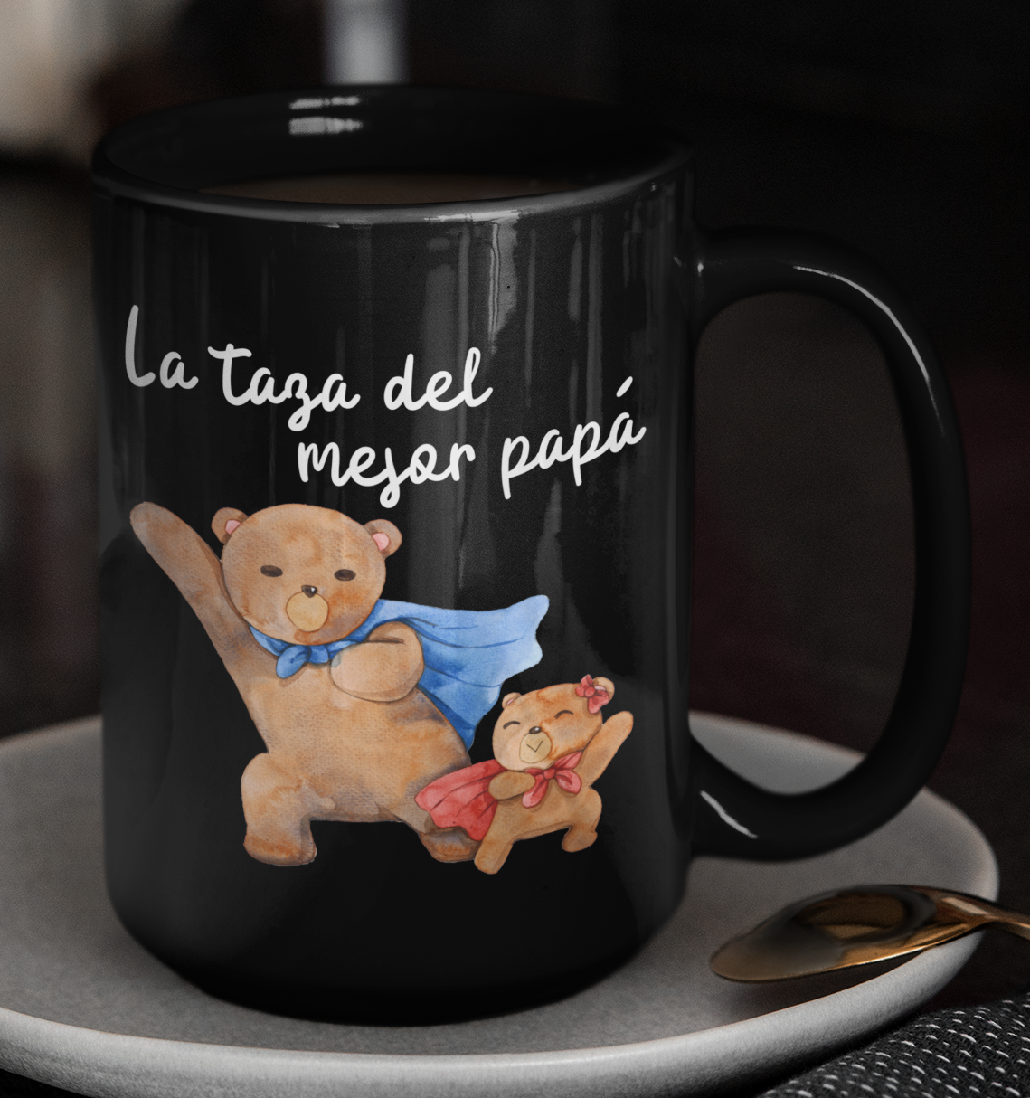 Taza La Taza del Mejor Papá - Taza Negra 15 oz - Tazas Día del Padre - Tazas para Papá