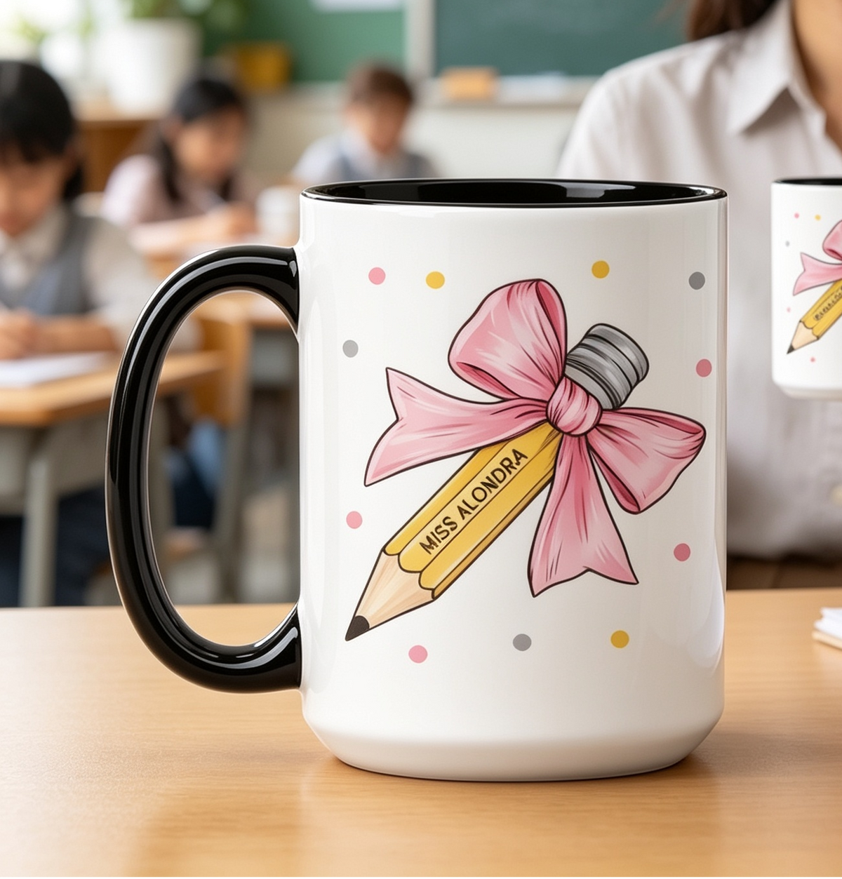 Taza Lazo y Sabiduría Personalizado con Nombre | Tazas Día del Maestro / Taza Blanca y Negra de 15 oz 