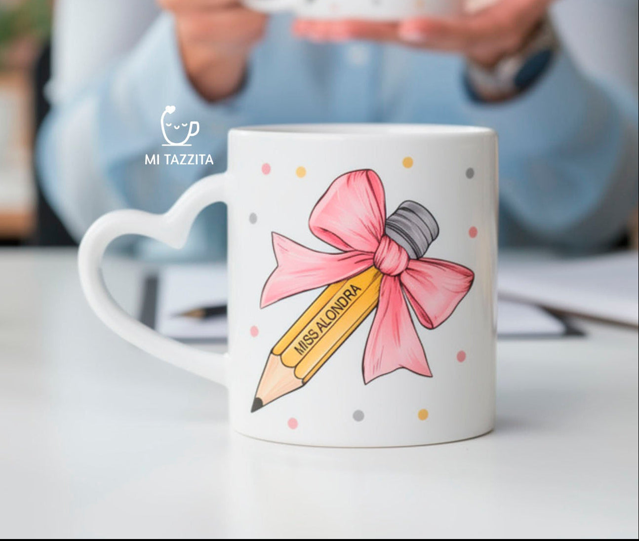 Taza Lazo y Sabiduría Personalizado con Nombre | Tazas Día del Maestro - Taza Asa de Corazón 