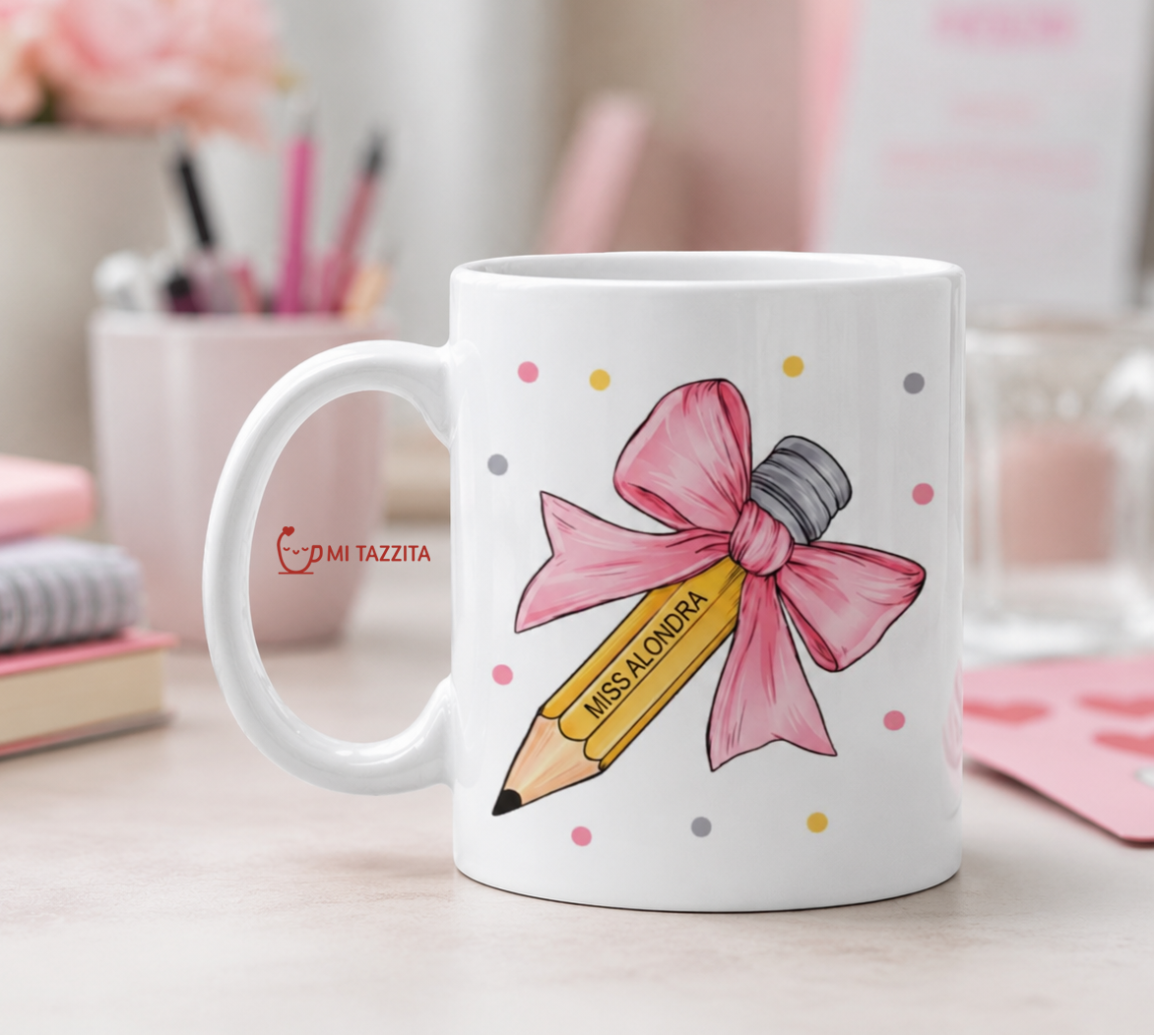 Taza Lazo y Sabiduría Personalizado con Nombre | Tazas Día del Maestro - Taza Blanca de 11 oz 