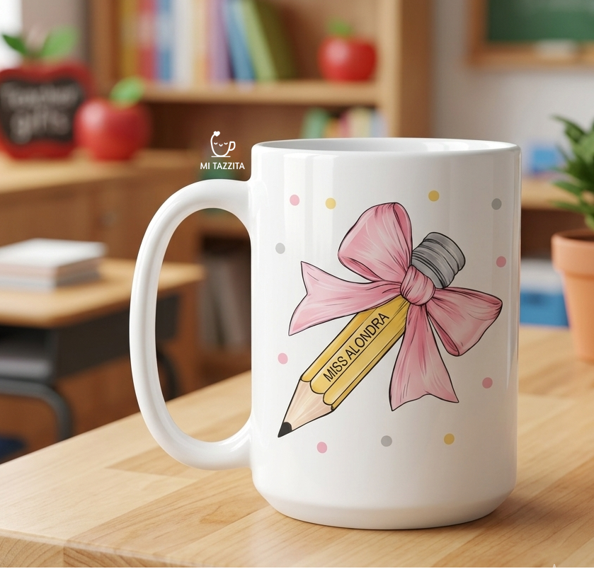 Taza Lazo y Sabiduría Personalizado con Nombre | Tazas Día del Maestro / Taza Blanca de 15 oz 