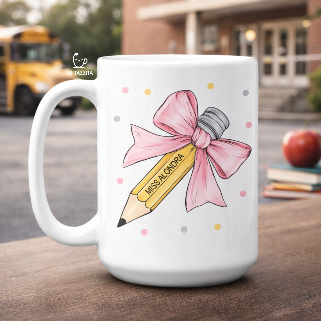 Taza Lazo y Sabiduría Personalizado con Nombre | Tazas Día del Maestro / taza Blanca de 15 oz 