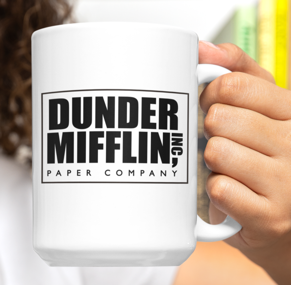 Taza World's Best Boss con logo de Dunder Mifflin- Taza Blanca 15 oz - Taza de The Office- Tazas de series - copia