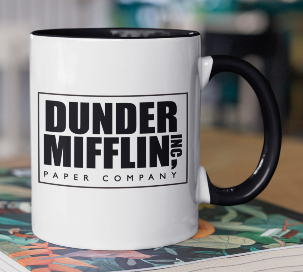 Taza Logo de Dunder Mifflin- Taza Blanca y Negra 11 oz - Taza de The Office- Tazas de series