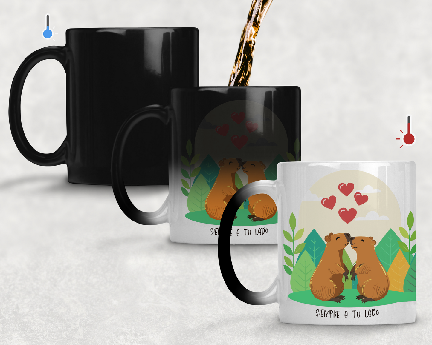 Taza Mágica de 11 oz Capibaras Siempre a tu Lado - Taza San Valentín para Parejas