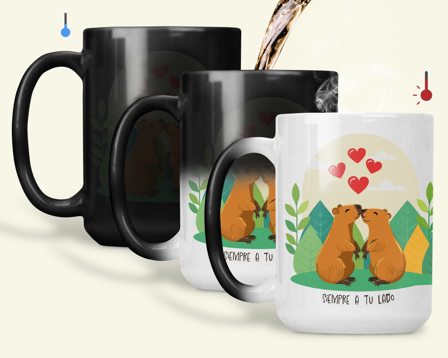 Taza Mágica de 15 oz Capibaras Siempre a tu Lado - Taza San Valentín para Parejas
