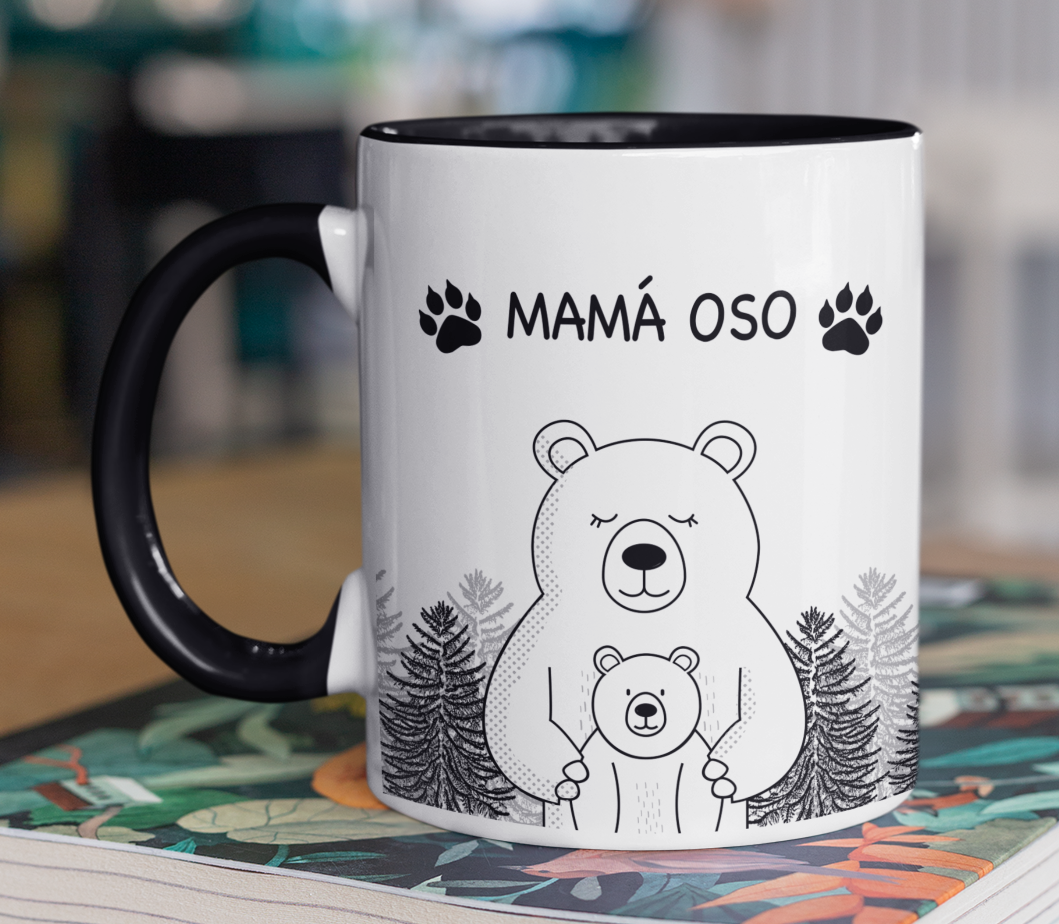 Taza Mamá Oso  - Taza Blanca y Negra 11 oz- Taza Día de la Madre - Taza para Mamá