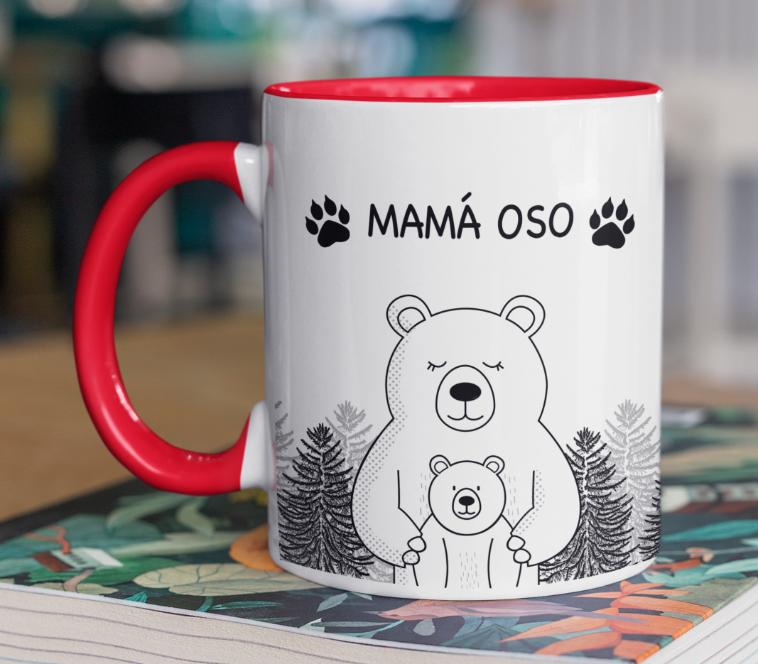 Taza Mamá Oso  - Taza Blanca y Roja 11 oz- Taza Día de la Madre - Taza para Mamá