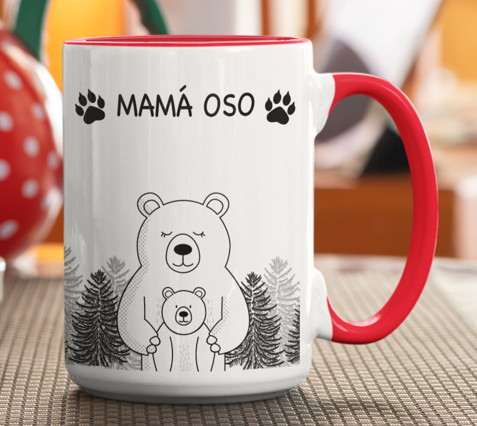 Taza Mamá Oso  - Taza Blanca y Roja  15 oz- Taza Día de la Madre - Taza para Mamá