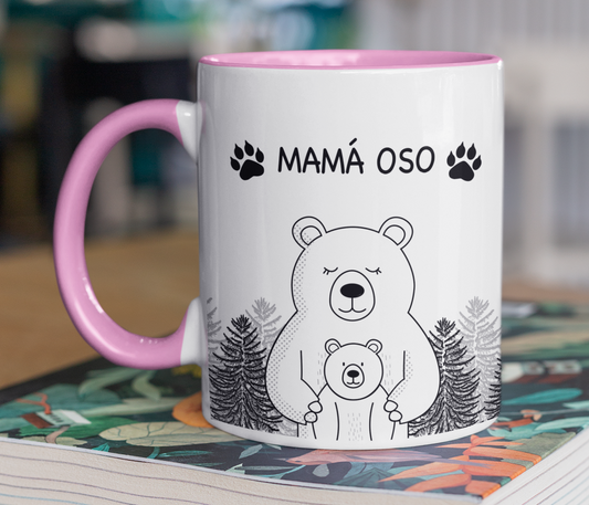Taza Mamá Oso  - Taza Blanca y Rosada 11 oz- Taza Día de la Madre - Taza para Mamá