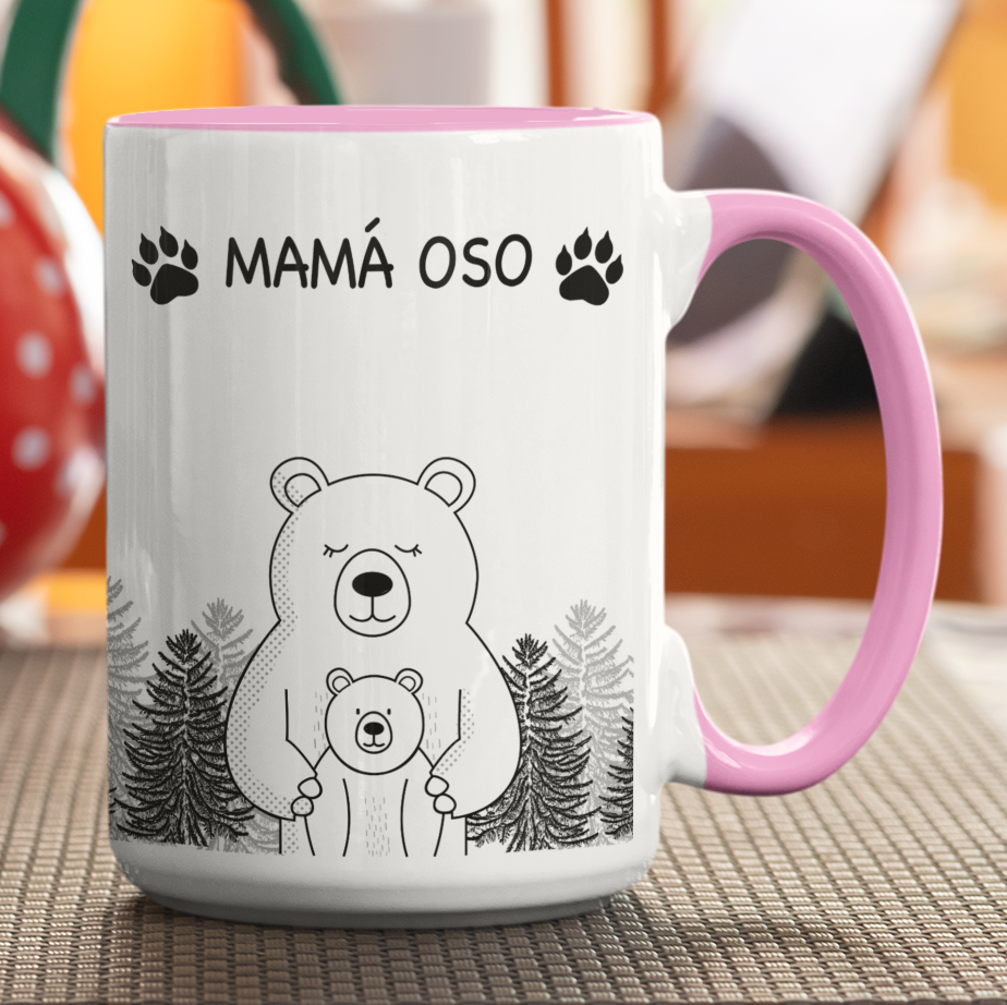 Taza Mamá Oso  - Taza Blanca y Rosada  15 oz- Taza Día de la Madre - Taza para Mamá
