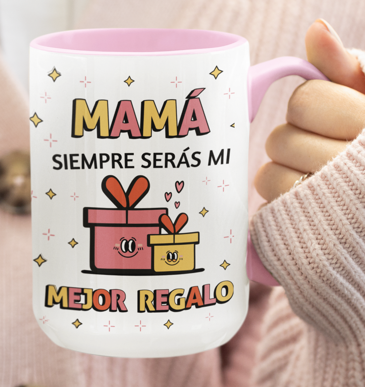 Taza Mamá Siempre Serás mi Mejor Regalo  - Taza Blanca y Rosada 15 oz- Taza Día de la Madre - Taza para Mamá