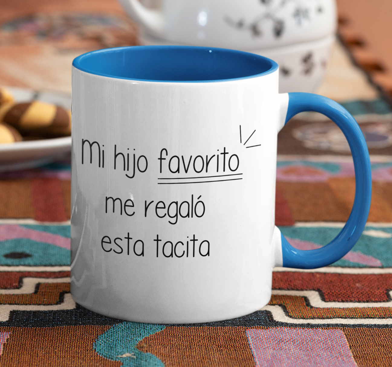 Taza Mi Hijo Favorito Me Regaló Esta Tacita  - Taza Blanca Y Celeste 11 oz- Taza Día de la Madre - Taza para Mamá