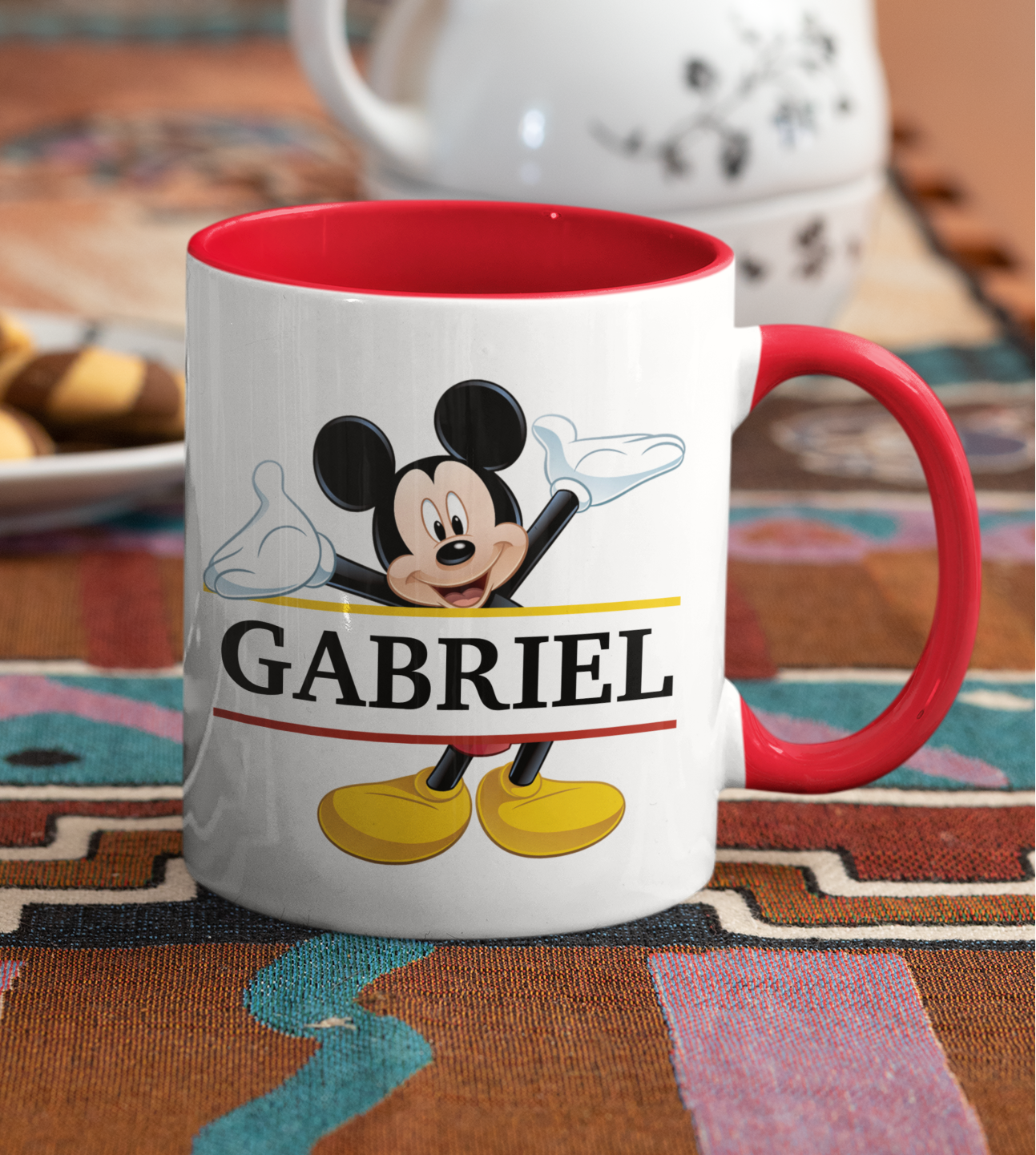 Taza Mickey con tu Nombre Personalizado | Tazas Personalizadas | Taza Blanca y Roja de 11 oz