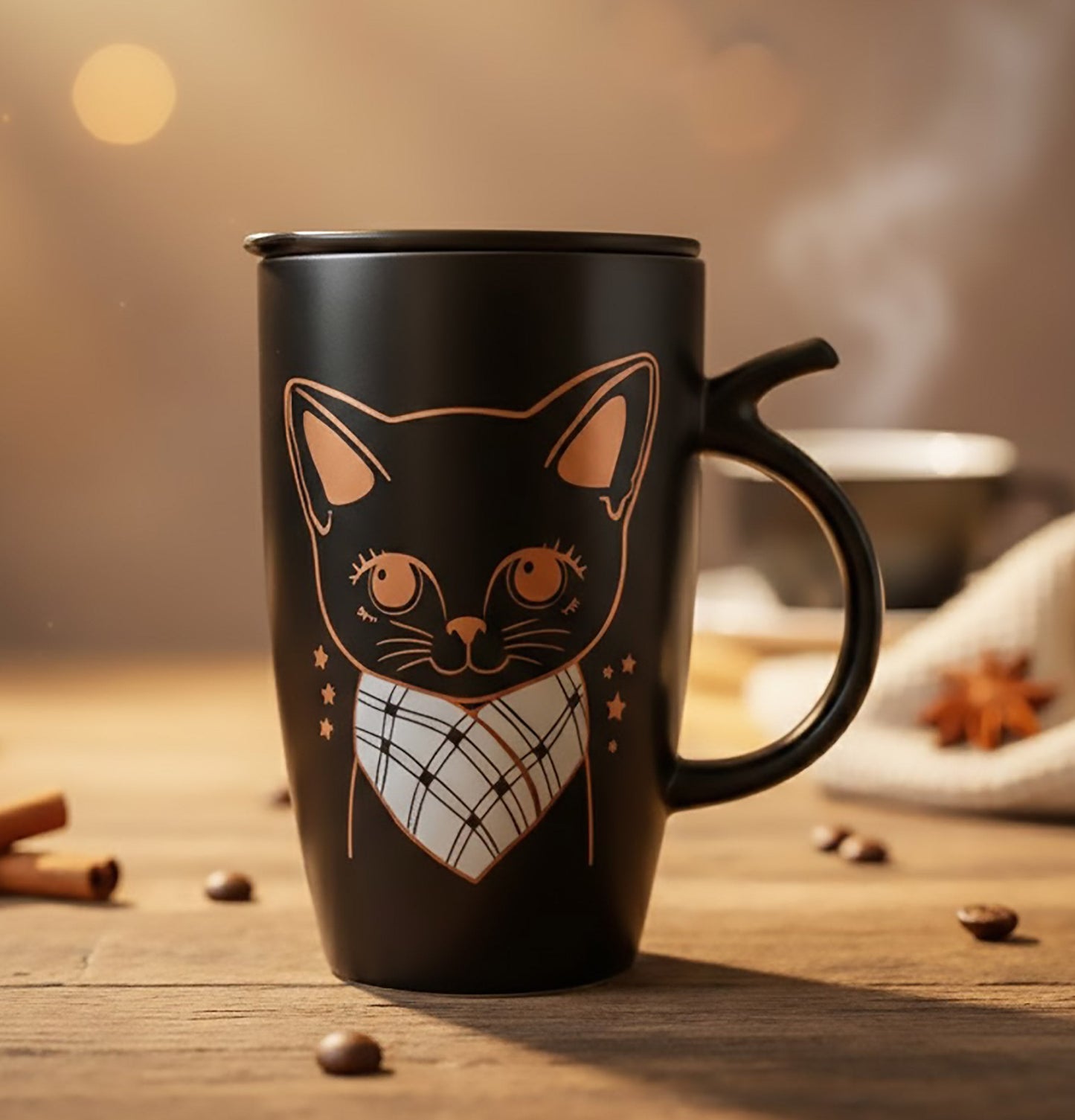 Taza Negra Alta de Gatitos Chic - Taza Gatos