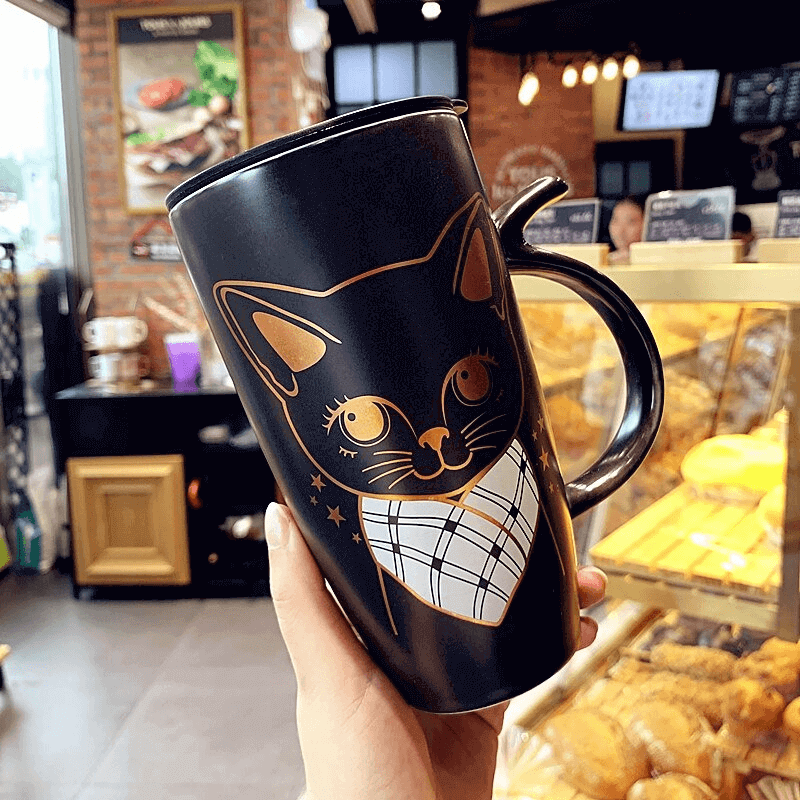 Taza Negra Alta de Gatitos Chic - Taza Gatos