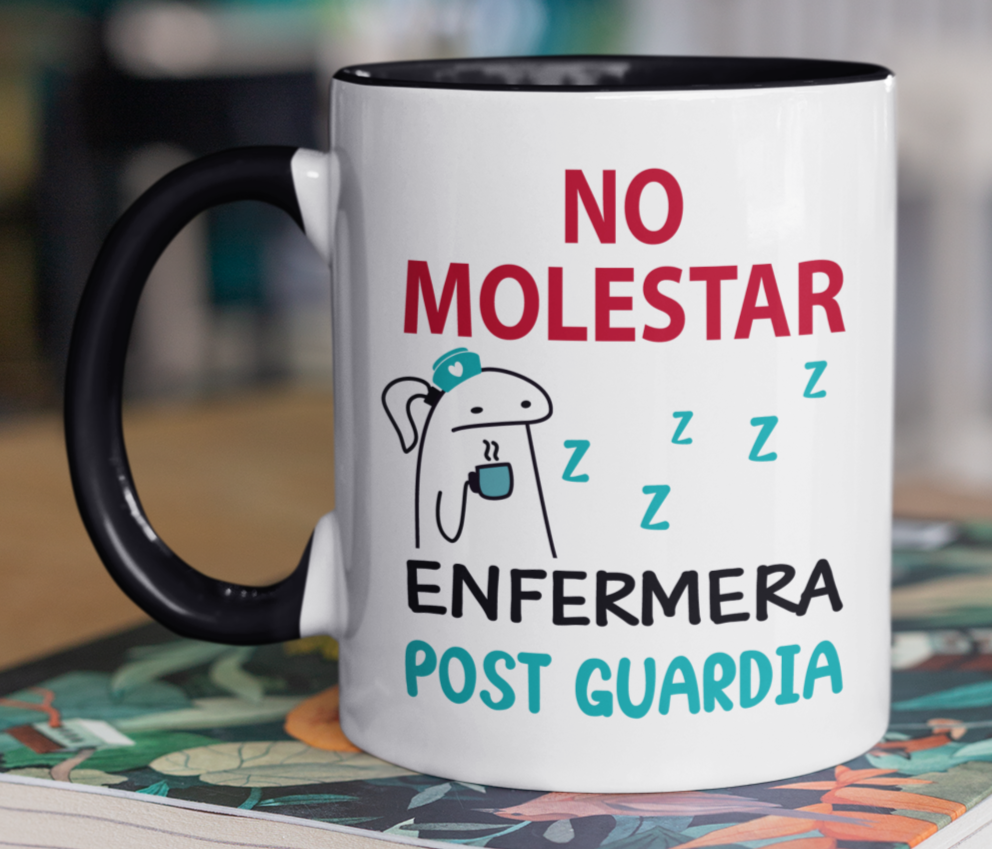 Taza No Molestar. Enfermera Post Guardia - Taza Blanca y Negra 11 oz - Taza Enfermera