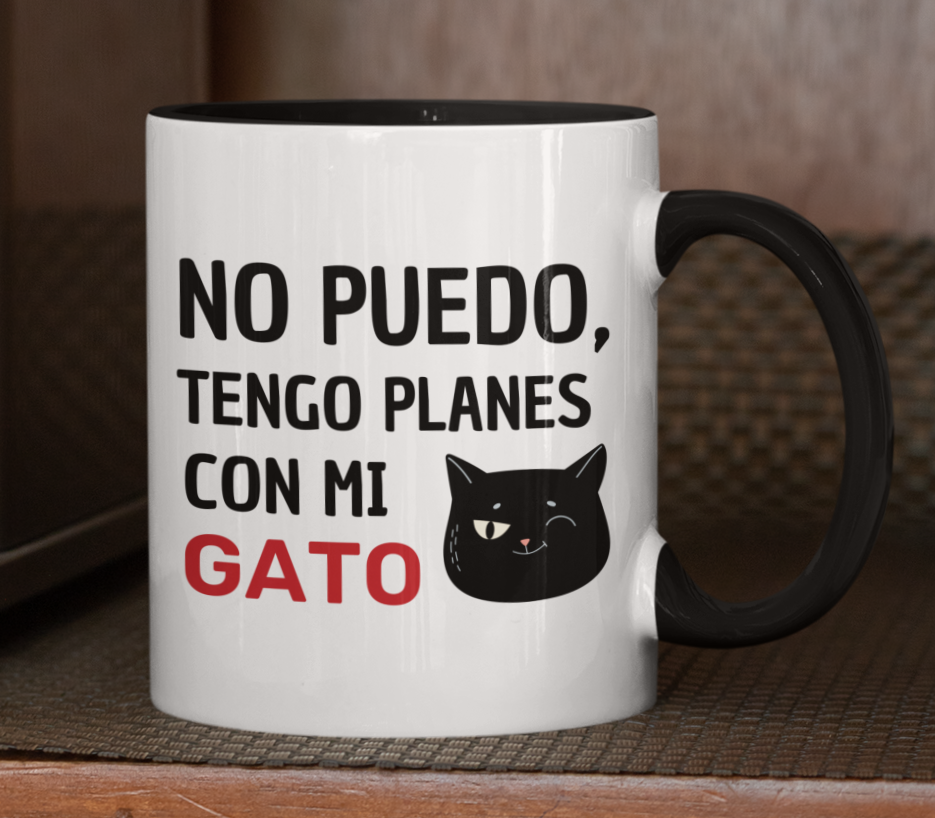 Taza No Puedo, Tengo Planes con mi Gato _ Taza Blanca y Negra 11 oz _ Taza Gatos