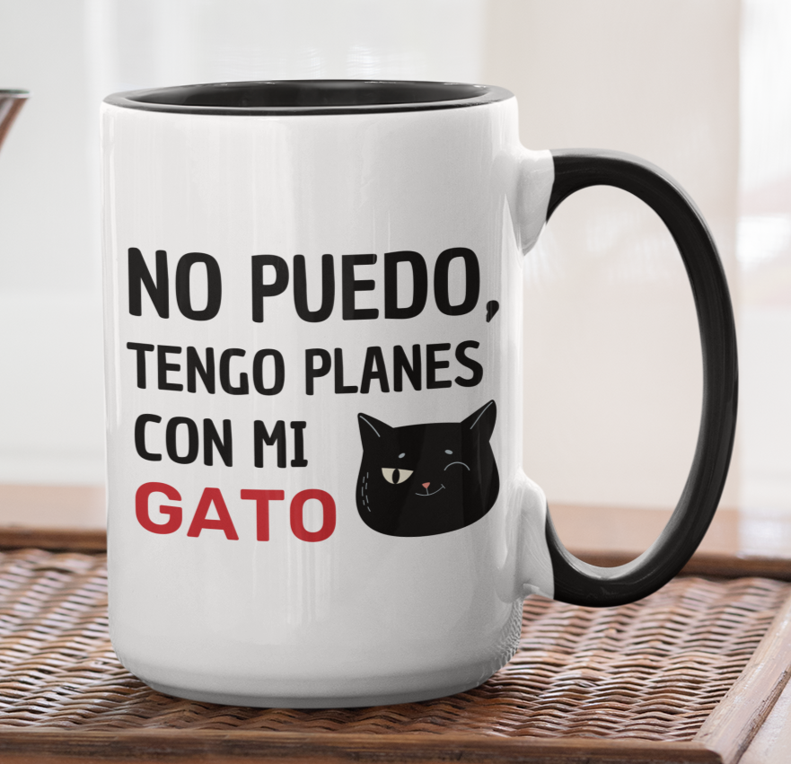 Taza No Puedo, Tengo Planes con mi Gato _ Taza Blanca y Negra 15 oz _ Taza Gatos