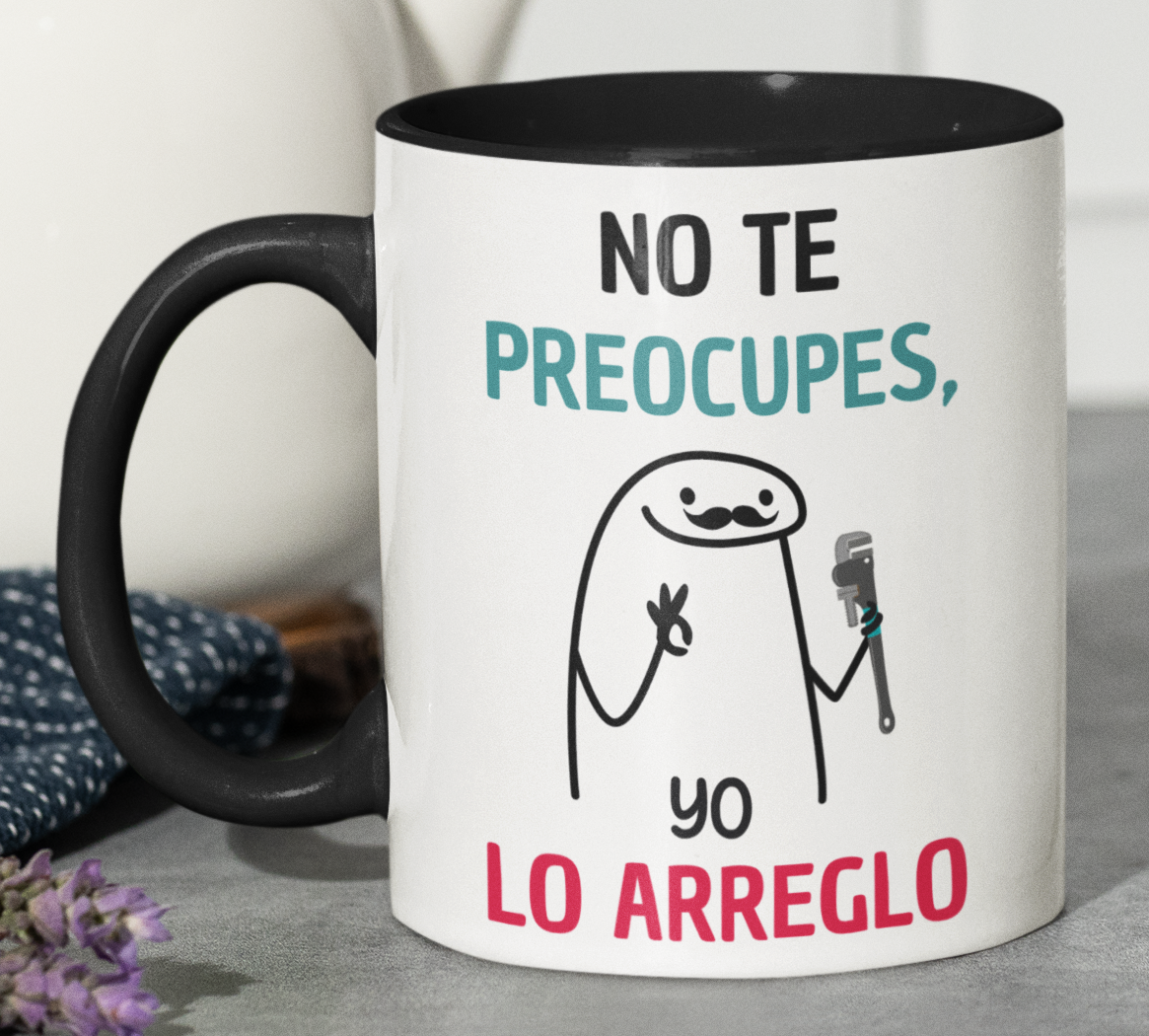 Taza No te Preocupes, Yo lo Arreglo - Taza Blanca y Negra 11 oz -Tazas Día del Padre - Tazas para Papá