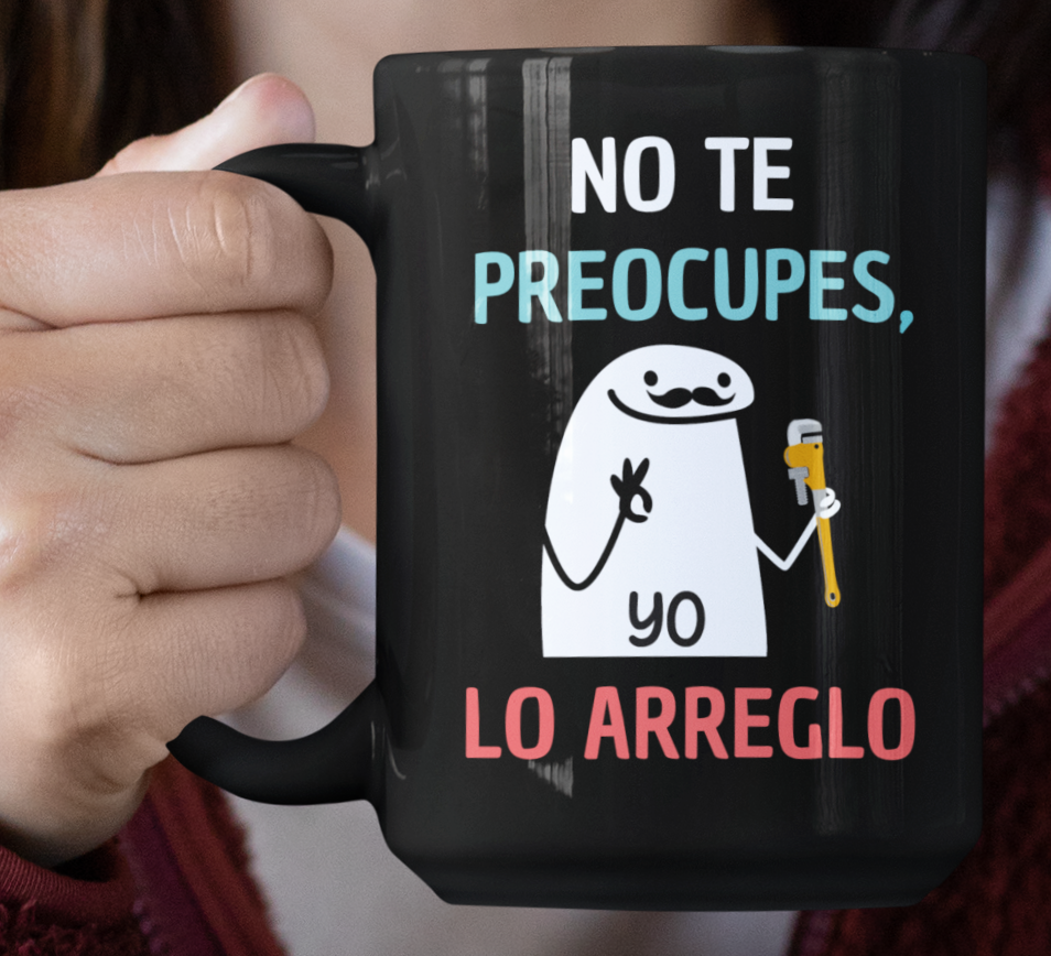 Taza No te Preocupes, Yo lo Arreglo - Taza Negra 15 oz -Tazas Día del Padre - Tazas para Papá