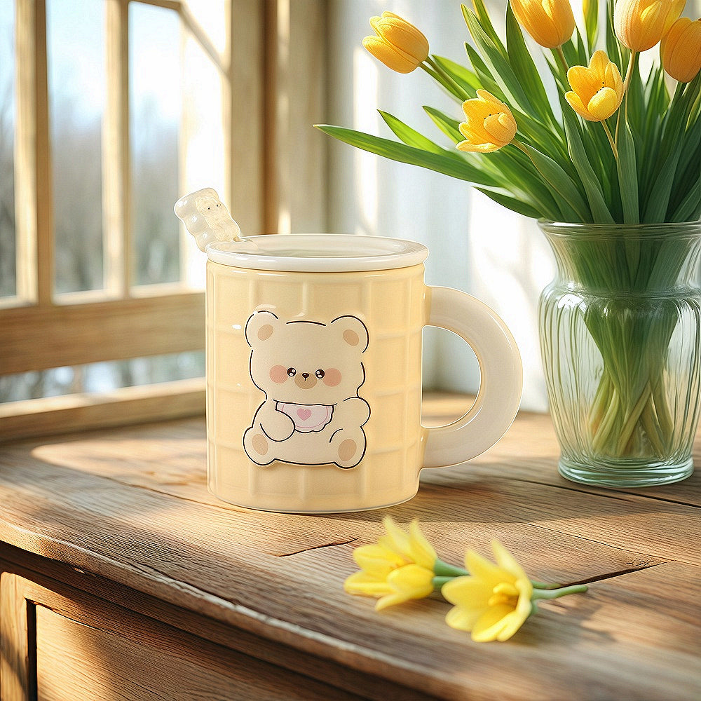 Taza Osito Waffle Amarillo con Tapa y Cuchara | Tazas para Niños & Niñas