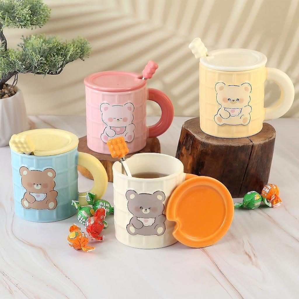 Taza Osito Waffle con Tapa y Cuchara | Tazas para Niños & Niñas