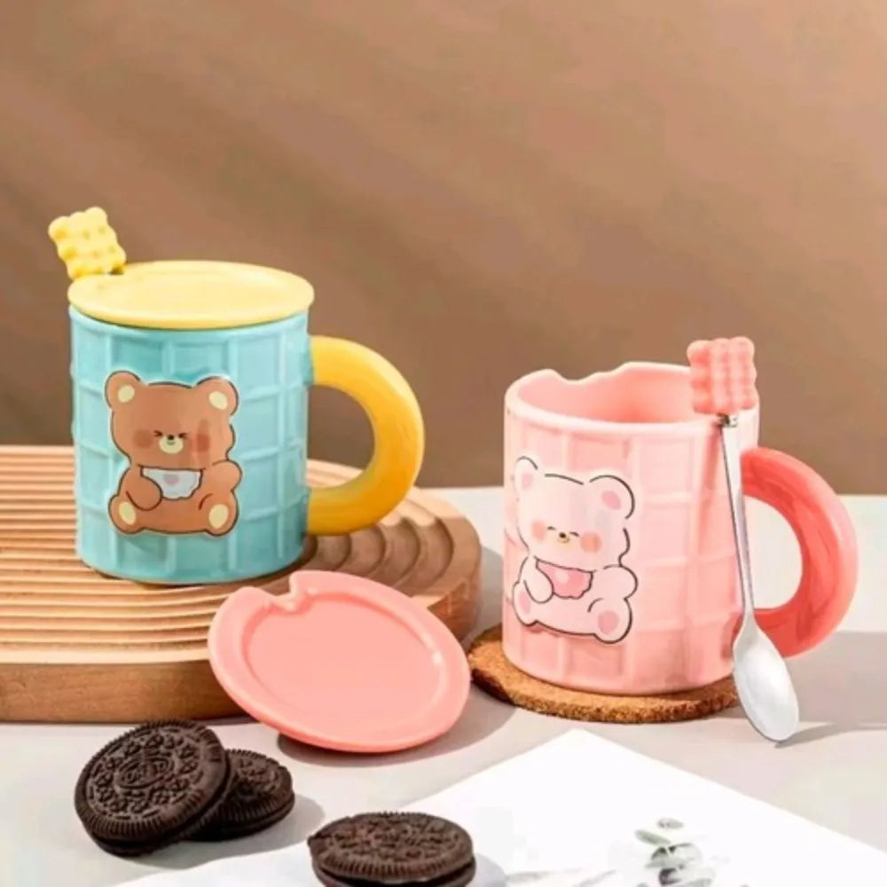 Taza Osito Waffle con Tapa y Cuchara | Tazas para Niños & Niñas