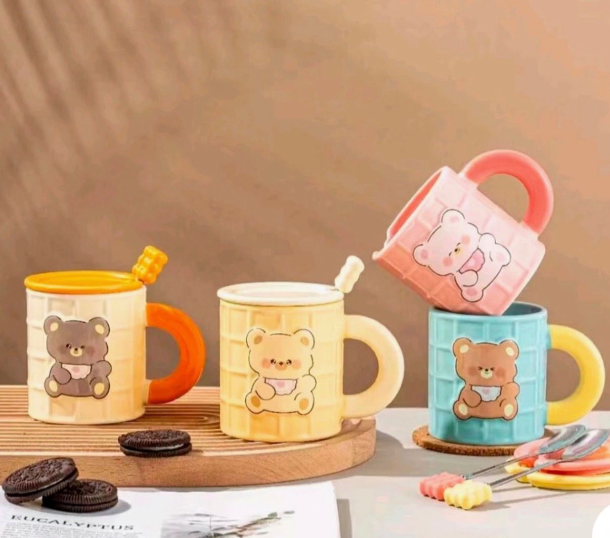 Taza Osito Waffle con Tapa y Cuchara | Tazas para Niños & Niñas