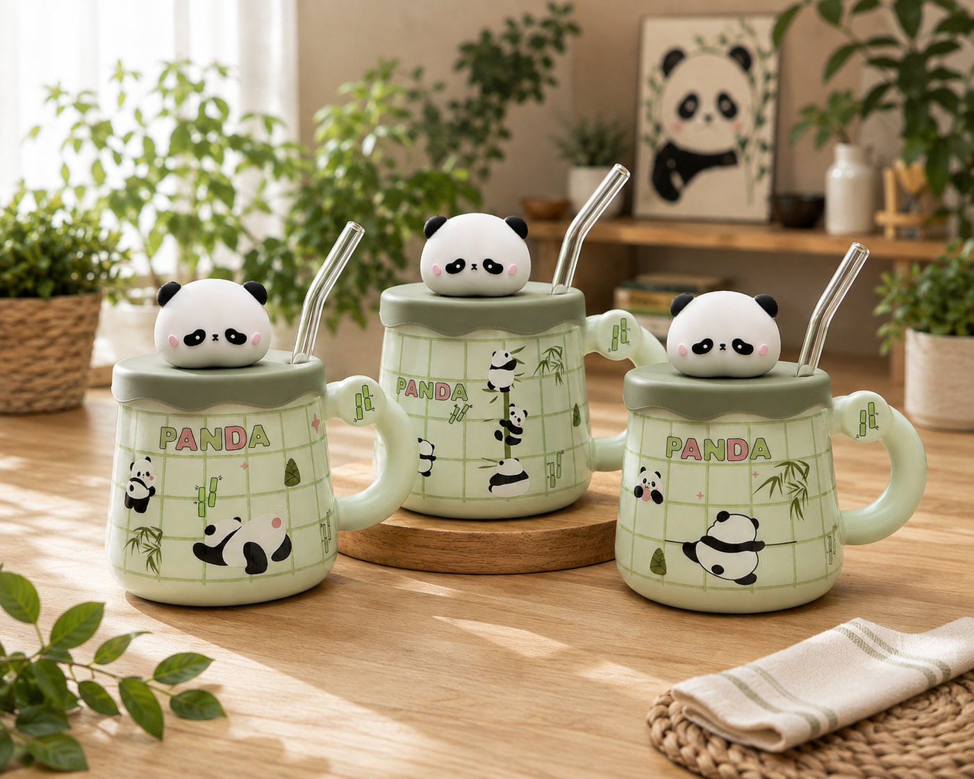 Taza Pandita Bambú con tapa y sorbete | Tazas Kawaii de Panda