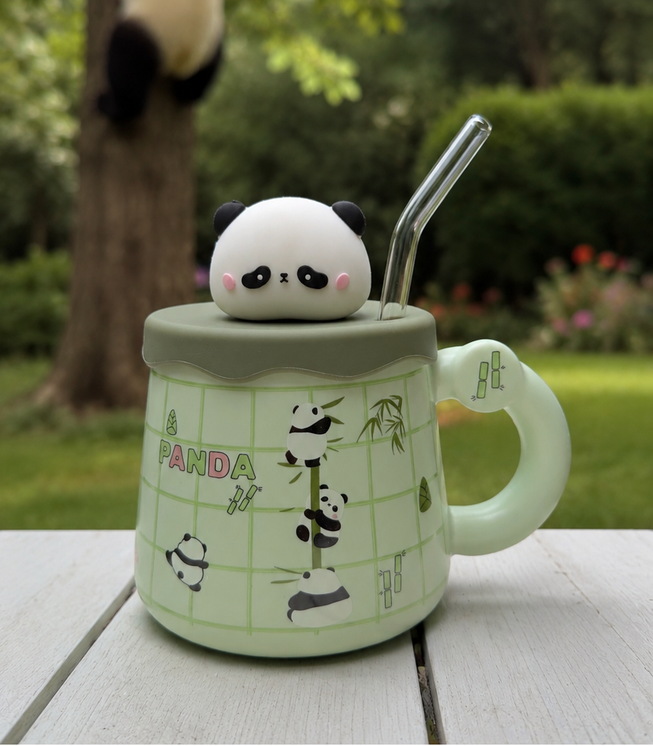Taza Pandita Bambú con tapa y sorbete | Tazas Kawaii de Panda