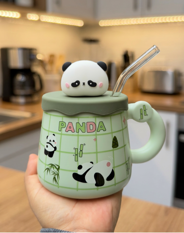Taza Pandita Bambú con tapa y sorbete | Tazas Kawaii de Panda