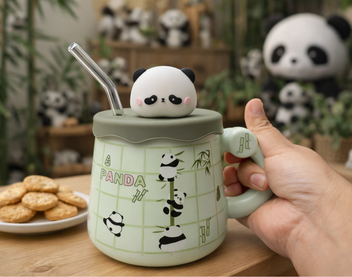 Taza Pandita Bambú con tapa y sorbete | Tazas Kawaii de Panda