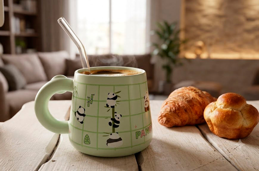 Taza Pandita Bambú con tapa y sorbete | Tazas Kawaii de Panda