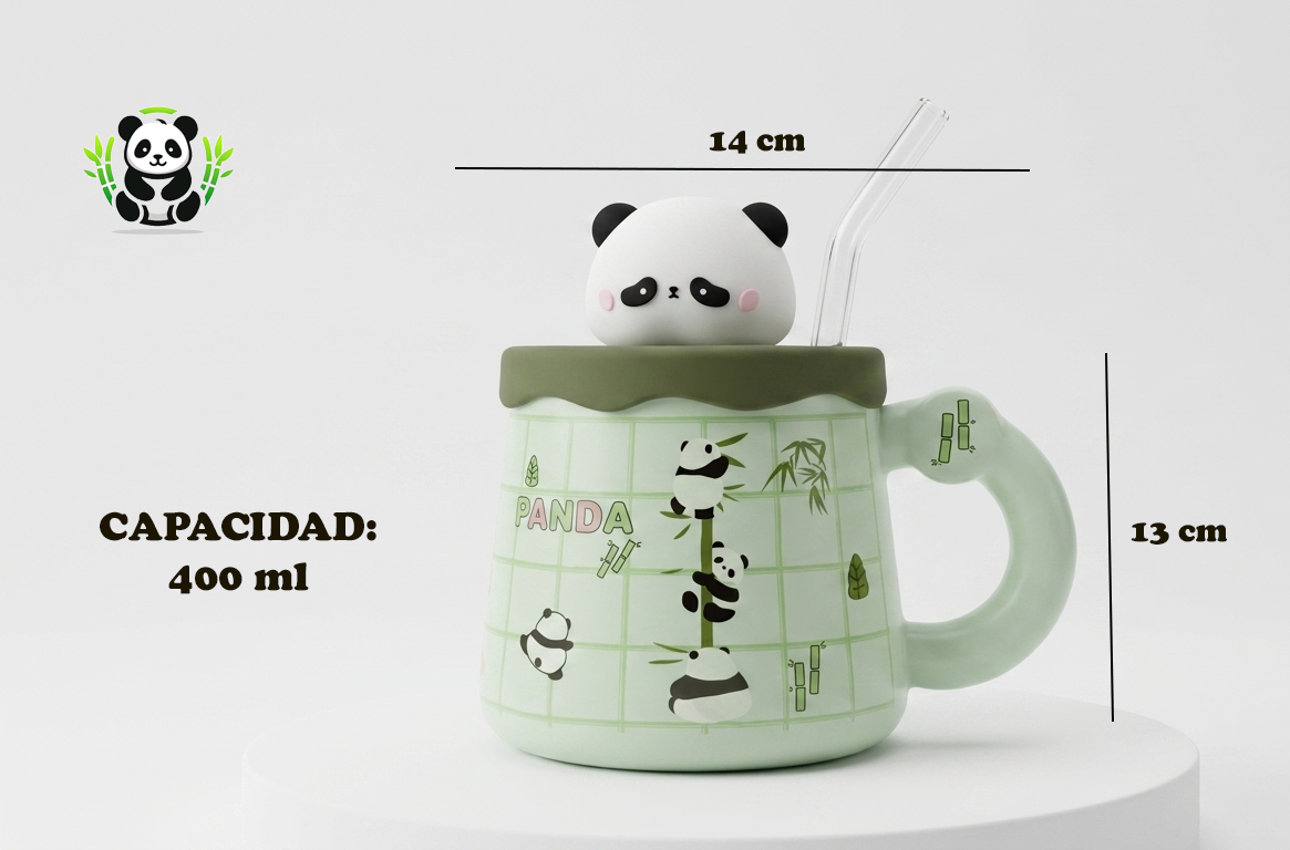 Taza Pandita Bambú con tapa y sorbete | Tazas Kawaii de Panda
