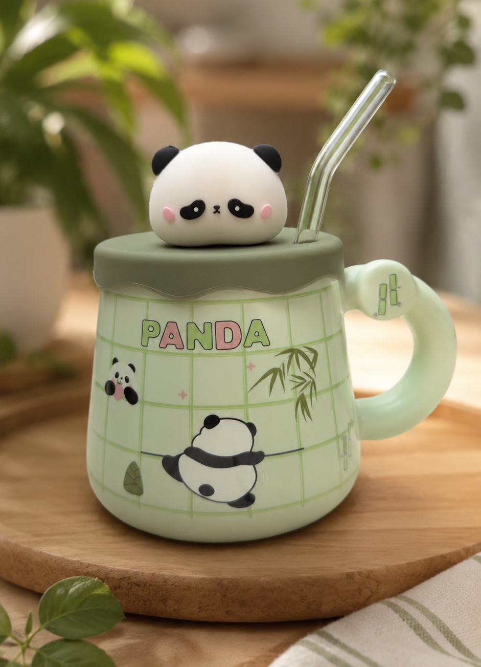 Taza Pandita Bambú con tapa y sorbete | Tazas Kawaii de Panda