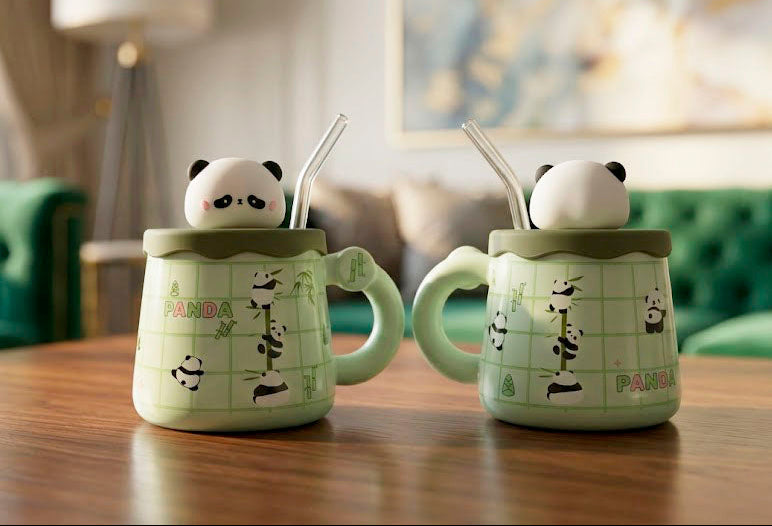 Taza Pandita Bambú con tapa y sorbete | Tazas Kawaii de Panda