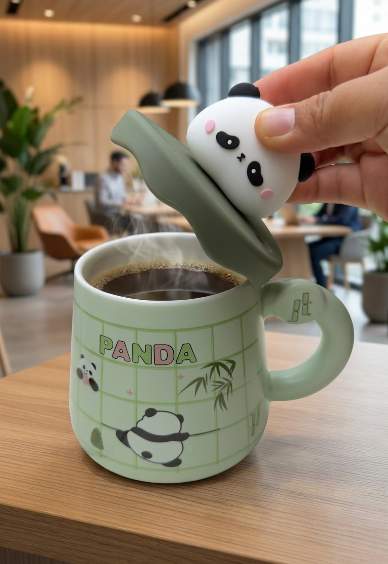 Taza Pandita Bambú con tapa y sorbete | Tazas Kawaii de Panda