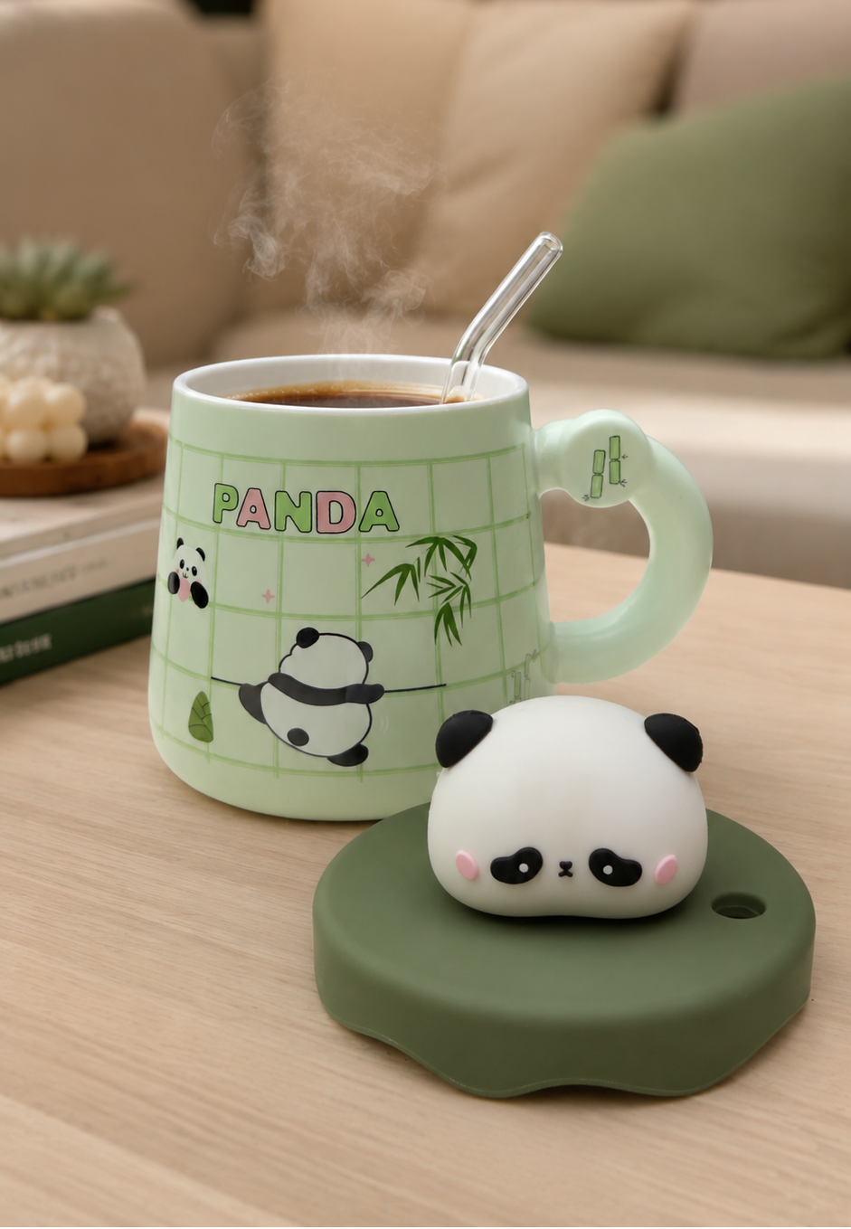 Taza Pandita Bambú con tapa y sorbete | Tazas Kawaii de Panda